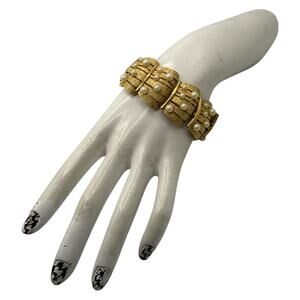 Vintage 1960s Puccini Designer Ivory Faux Pearl Link Bracelet in Gold-tone